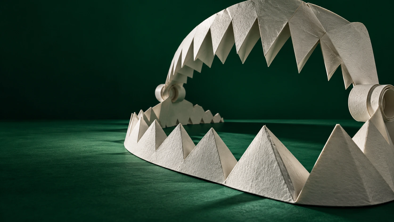 A monumental folded-paper trap from the book’s cover motif