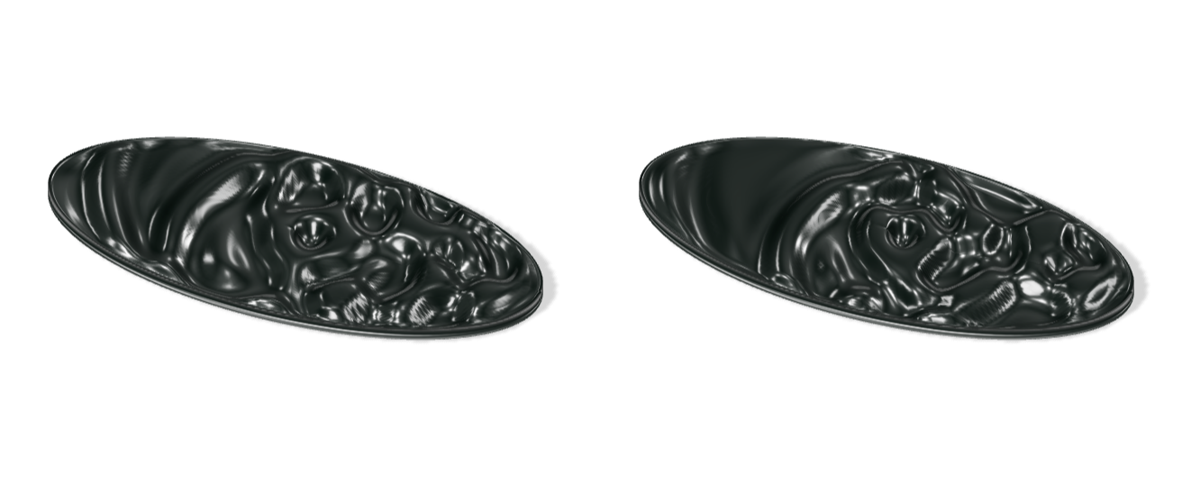 Two dark liquid surfaces with different held ridge patterns after the same interval